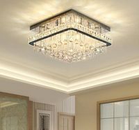 Wholesale Modern Dimmable Square Crystal Ceiling Chandelier Lighting Luxury Chrome Flush Mount Chandeliers Lights Pendant Lamps For Living Dining Room Bedroom Foyer