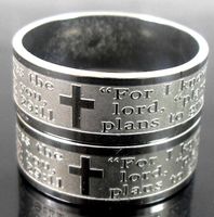 Wholesale 50pcs Etch Lord s Prayer quot For I know the plans Jeremiah quot English Bible Cross Stainless Steel Rings Fashion Jewelry
