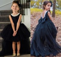 Wholesale Black High Low Girls Pageant Dresses Jewel Backless Hi Lo Beads Bow Puffy Flower Girl Dress Child Birthday Party Gowns Kids Cosplay Wear