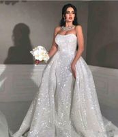 Wholesale Glitter mermaid Style arabic wedding dresses with detachable train Strapless Sweetheart Full Sequins Plus Size Overskirt Country Bridal Gown