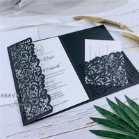 Wholesale Affordable Fancy Black And White Laser Cut Lace Wedding Invitation With Bell Band Flowers Elegant Party Invites Customized Insert