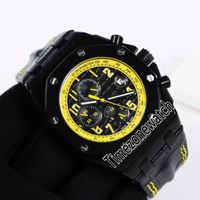 Wholesale Royal PVD Steel Automatic Mens Watch Black Textur Dial Yellow Inner Black Leather With Yellow Line No Chronograph Timezonewatch E65a1
