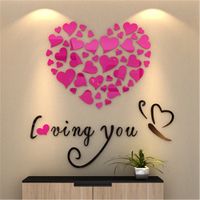 Wholesale Love Heart DIY Wall Sticker For Living Room Bedroom Acrylic mirror Mural Wall Decals Removable D Art Modern Hotel Home Decor