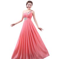 Wholesale Purple Red Watermelon Lavender Sky Blue Chiffon One Shoulder Bridesmaid Dress Beading Crystal Party Dresses