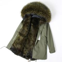 Wholesale OFTBUY news Winter Jacket Women Real Fur Coat Parka raccoon Fur collar fox fur liner loose army green long coat Streetwear