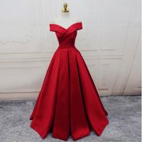 Wholesale Attractive Off shoulder Cap Sleeve Satin Evening Dresses for Teens Draped Skirt Lace Up Back Party Gowns vestido formatura longo