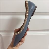 Wholesale fashion women pumps Casual Designer blue matt leather point toe studded spikes point toe flats shoes brand new