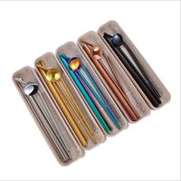 Wholesale Stainless Steel Straw Set Straight Bent Straws Cleaning Brush set Drinking Straws With Box Reusable Drinking Straw Bar Tool FY4146