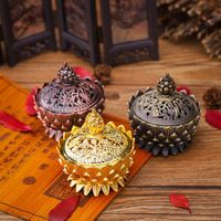 Wholesale Alloy Hollow Cover Aromatherapy Furnace Lotus Shaped Incense Burners Double Dragon Ear Treasures Fill The Home Censers EEA419