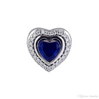 Wholesale 2018 Winter Sterling Silver Jewelry Sparkling Blue Night Love Heart Charm Beads Fits Pandora Bracelets Necklace For Women Jewelry Making
