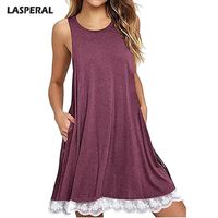 Wholesale LASPERAL Women Dress Summer Dress Women Casual Sleeveless Loose Lace Fashion O neck Vestidos Tank Top