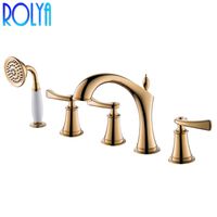 Wholesale ROLYA Patent Design hole Bath Shower Mixer Tap with hand shower Luxurious Solid Brass Roman Tub Trim Filler