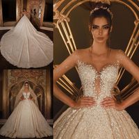 Wholesale 2020 African Luxurious Said Mhamad Ball Gown Wedding Dresses Beaded Lace D Appliques Crystal Plus Size Bridal Gowns