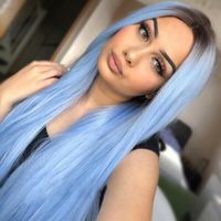 Wholesale Gradient Color Sky Blue Wig Long Straight Hair Ombre Full Wig Synthetic Wig