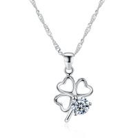 Wholesale Pendant Necklaces Rhodium Plated Four leaf Clover Pattern Mosaic White Zircon Accessories Sterling Silver Necklace Birthday Gifts POTALA049