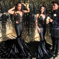 Wholesale New Sexy Mermaid African Prom Dresses with Feather Sheer Lace Halter Black Girls Graduation Party Dress Evening Vestidos