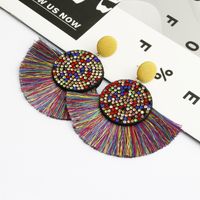 Wholesale Vintage Style Tassels Earrings for Women Gold Plated Alloy Shining Diamond Fan shape Exaggerated Earring Fashion Jewelry Accessories