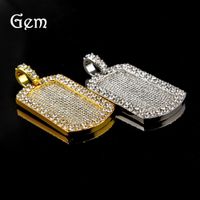 Wholesale mens jewelry Vintage Men s Pendant Filled Iced Out Rhinestone Gold Color Charm Square Dog Tag Necklace With Cuban Chain Hip Hop Jewelry