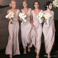 Wholesale Cheap Simple Sexy Sheath Bridesmaid Dresses Long Sleeves Deep V Neck Floor Length Maid Of Honor Dress Wedding Guest Gowns