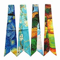Wholesale New Novelty Oil Painting Multi function Bag Scarves Skinny Scarves For Ladies New Design Silk Scarf Women Head Scarf kerchief