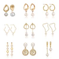 Wholesale Natural Freshwater Pearl Pendant Drop Earrings for Women Geometric Irregular Asymmetric Gold Fashion ZA Jewelry Female Gift