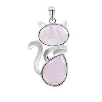 Wholesale Natural Stone Necklaces Pendants for Women Girl Cute Cat Shape Rock Pink Quartz Black Onyx Beads Chain Reiki Jewelry