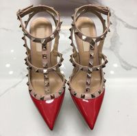 Wholesale Designer Brand High Heels Rivets Sandals CM CM CM Patent Leather Women Pointed Studded Strappy Dress Party Office Wedding Shoe