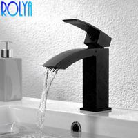 Wholesale Rolya Matte Black Waterfall Basin Faucet Vessel Bathroom Mixer Tap Solid Brass
