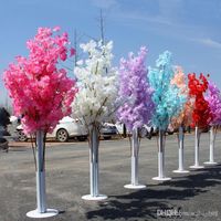 Wholesale Colorful Artificial Cherry Blossom Tree Roman Column Road Leads Wedding Mall Opened Props Iron Art Flower Doors