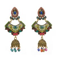 Wholesale Retro Style with Glass Flower Pattern with Color Beads Tassel Dangle Earrings for Woman Charms Jewelry Wedding Gift