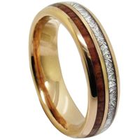Wholesale 6mm meteorolite and wood inlay rose gold Tungsten Ring for women lady and girls fasshion jewelry ring