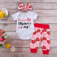 Wholesale Newborn Baby Set Boys Girls Happy Mothers Day Letter Printing Bodysuit pants butterfly knot Headband Outfit Toddler Clothing Set