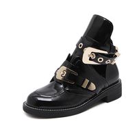 Wholesale Hot Sale European famous brand woman boots buckle strap boots cut out ankle boot for woman metal buckle open Martin boats British style