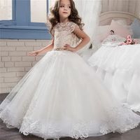 Wholesale 2020 New Flower Girl Dress white Trailer Puffy Wedding party Dress Girl First Communion Eucharist Attended Princess Lace Evening Dress