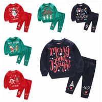 Wholesale Christmas Baby Clothes Set INS Children Santa Letter Printe Tops Pants Set Boy Girls Long Sleeved Outfits Kids Designer Clothes YL878