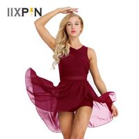 iixpin Womens Girls Asymmetrical Mesh Backless Tank Dress Latin Modern Ballet Dance Leotard