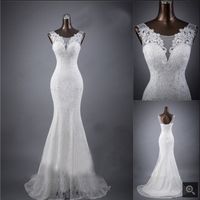 Wholesale Robe de mariage Real picture mermaid white lace appliques sleeveless wedding dress sheer back sexy corset formal long wedding gowns hot sale