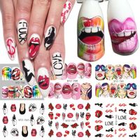 Wholesale 1pcs Nail Stickers Sexy Lips Cool Girl Water Decals Wraps Cartoon Sliders For Nail Decoration Manicure Colorful Tip