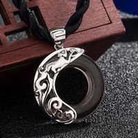 Wholesale Twelve Chinese Zodiac Signs Obsidian Pendant Black Men Necklace Hip hop Collarbone Chain Arts Crafts Gifts HA366