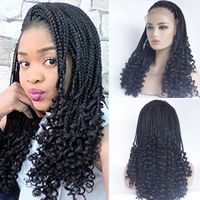 Wholesale Micro Braiding with Curly Tips Synthetic Lace Front Wigs Free Parting B Braids Braided Wigs Heat Resistant Fiber Half Hand Weave for Women