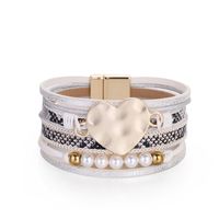Wholesale 4 Colors Bohemia MultiLayer Charm Bracelets Love Pearl Serpentine Wristbands Alloy Leather Chain Bracelet Fashion Jewelry Accessories