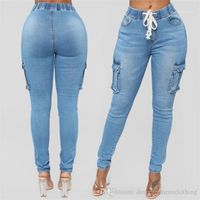 Wholesale Waist Light Blue Skinny Jeans Ladies Elastic Waist Long Pants XL Women Pencil Jeans Summer High