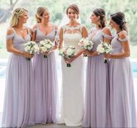 Wholesale Boho Beach Lilac Lavender Bridesmaids Dresses Summer Chiffon A Line Pleats Spaghetti Straps Long Maid of Honor Gowns Plus Size