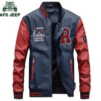 Wholesale AFS JEEP Embroidery Baseball Jackets Men Letter Stand Collar Pu Leather Coats Plus Size XL Fleece Pilot Leather Jacket hombre LY191206