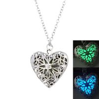Wholesale Glow In The Dark Heart Necklace Opening Heart shaped Floating Lockets pendant Necklaces For Women Fashion Jewelry