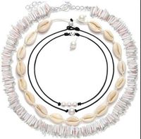 Wholesale Vsco Girl Puka Chip Shell Necklaces Pearl Charm Necklace Set Hand Ornament Beach Seashell Chokers Christmas Gift Set