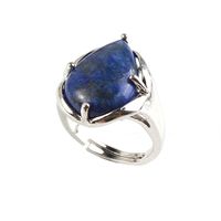 Wholesale Silver Plated Resizable Finger Ring Water Drop Lapis Lazuli Blue Sand Stone Trendy Jewelry