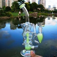 Wholesale Fab Egg Double Recycler Bongs Turbine Perc Glass Bong Green Purple Pink Unique Oil Dab Rigs mm Joint Water Pipes With Heady Bowl