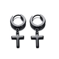 Wholesale Punk Men Ear Stud Circle Round Cross Huggie Earrings for Men Small Crucifix Cuff Earing Stainless Steel Hip Hop Male Jewelry RRA2094