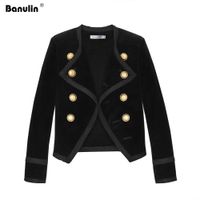 Wholesale Banulin Runway Women Notched Collar Short Jacket Coat Autumn Winter Double Breasted Suit Female Velvet Black Slim Outwear